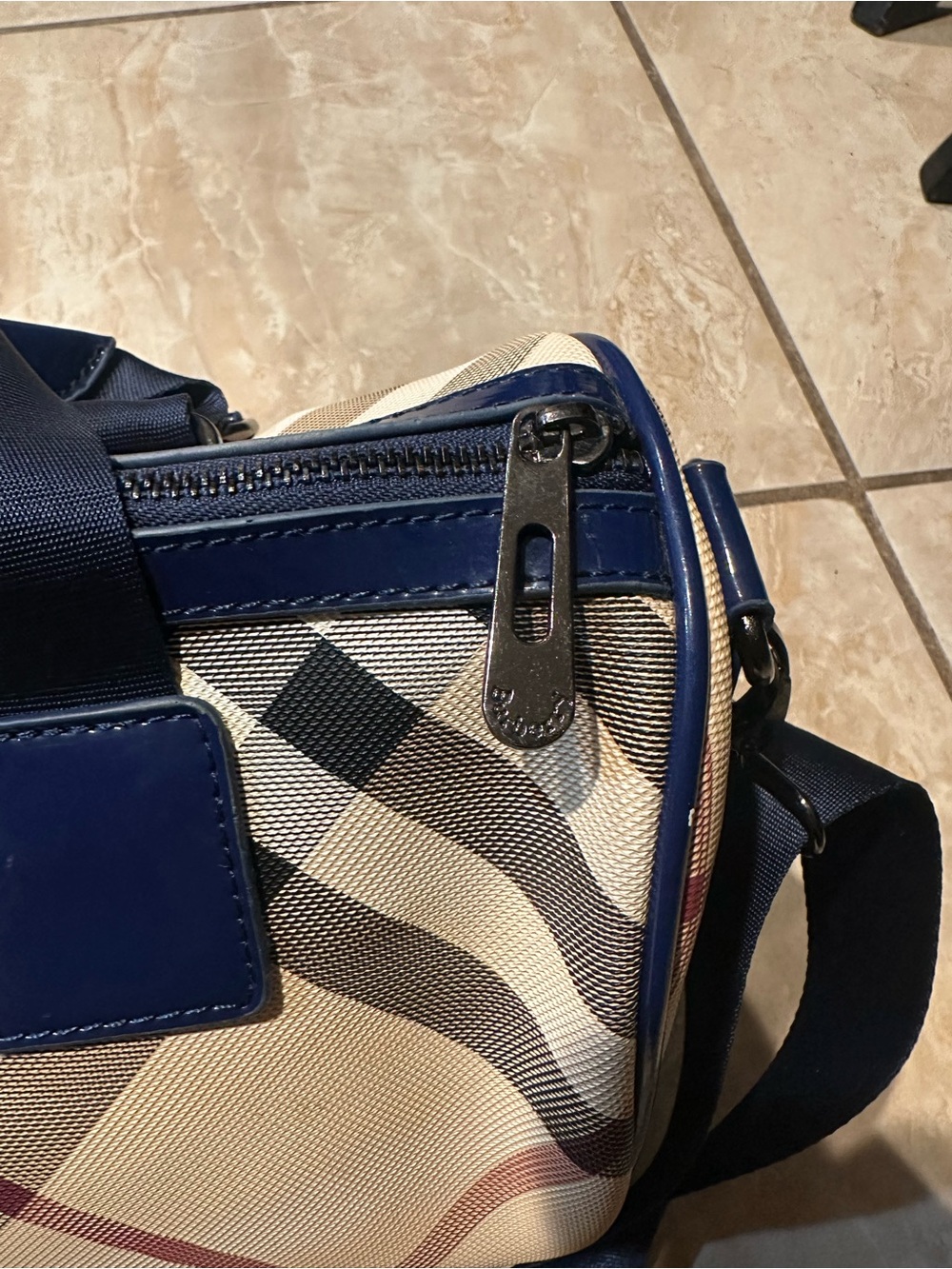Vintage Navy Burberry Bicolor Nova Check Medium Bowling Tote Bag - Picture 6 of 10